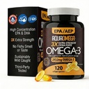 Triple Strength Omega 3 Fish Oil Lisäravinteet, Korkea EPA Fish Oil Omega 3 Lisäravinteet, EPA ja DHA Omega3 rasvahapot D-vitamiinia, Korkea Potency Omega3 täydentää, 120 Softgels, Maustetut