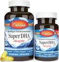 Carlson - Super DHA Gems, 500 mg DHA-lisäravinteet, 640 mg rasvahapot, norjalainen Wild-Caught Arctic Fish Oil Container, kestävästi lähdetty Nordic Fish Oil Kapselit, 60+20 Softgels