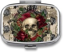 Metal 2 Osasto Pill Organizer Travel Friendly Portable Compact Pill Box Söpö pilleri Case Hold Vitamiinit,Kalaöljy, Täydyksiä,Meds,Tablet laukku, tasku. (Skull)