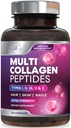 Multi Collagen Supplement 2400 mg - tyypit I, II, III, V & X Multi Collagen Peptides pillerit naisille ja miehille, hydrolysoidut kollageenilisät, hiukset, iho, kynnet ja tukilisä, 120 kapselia