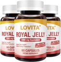Lovita Royal Jelly 333 mg, 3:1 Keskittymä, jossa 20 mg 10-HDA, Natural Source Super Food, Tukee ihon terveyttä ja energian tuotantoa, 60 kapselia (paketti 3)