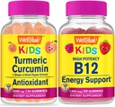 WellYeah Turmeric Curcumin Kids + B12-vitamiini Lapset, Gummies Bundle - suuri maistelu, vitamiini täydentää, gluteeniton, GMO-vapaa, purukumi