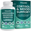 5-in-1 Cortisol Supplement naisille ja miehille Ashwagandha rauhoittaa, keskittyä, ja lisäravinteet Shilajit Extract, Magnesium Glycinate, Probiootit (120 ct) (Pakkaus 1)