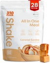 310 Nutrition All-In-One Ateriankorvike Shake Powder - Kasvipohjainen proteiini Smoothie Blend w/High Fiber, Probiootit & Adaptogens - Low Carb, Vegan, Keto & Paleo Friendly - Caramel Sundae - 28 Srv