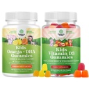 Omega DHA Gummies lapsille - rasvahapot Omega 3 6 9 - C-vitamiini aivoille, immuniteetille ja Vitamiini D Gummies lapsille - 1000 IU per tarjoilu - Immuunituki Lihashameet & Bone Health