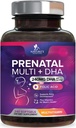 Foolihappo- ja DHA-vitamiinit, Fetal Brain Development Support Folate & Omega 3's, Prenatal Multivitamiini naisille, A-vitamiini, C-vitamiini, D-vitamiini, B6-vitamiini, B12 & rauta, raskauslisä - 240 Softgels