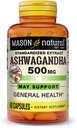 Mason Natural Ashwagandha 500 mg, Adaptogen Stressi- ja energiatuki, yrttilisä, 60 päivän tarjonta