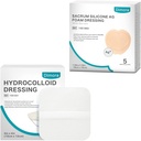 Hydrocolloid Wound pukeutuminen, 10 pakkaus Ultra ohut 4" x 4" + Ag Silver Sacrum Foam Wound pukeutuminen Bandges Silicone Adhesive Border 7"x7"
