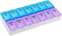 EZY Dose Weekly (7-päivä) AM/PM Daily Pill Case, Lääkesuunnittelija, Vitamim, Kalaöljy, Lisäravinteet Organizer Container, Suuret Osastot, 2 Kertaa päivässä, sininen ja violetti Lids, BPA ilmaiseksi