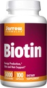 Jaarrow Formula Biotin 5000 mikrog - 100 kasviskapselia, pakkaus 2 - tukee ihon ja hiusten kasvua, rasva-aineenvaihdunnan ja energian tuotanto (ATP) - 200 yhteensä
