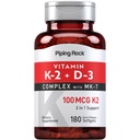 Piping Rock-vitamiini K2 D3 täydennysosa ... 100 mikrog... 180 Softgels... Kompleksi, jossa MK7 ...
