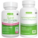 Super B12-Complex 1000mcg + Advanced Ashwagandha KSM-66, L-Theanine & Magnesium Bundle, suuri imeytyminen Alakielinen B12 + Multi Adaptogen Complex, Igennus