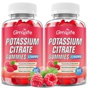 2 Pack Kalium Citrate Gummies, Korkea Kalium Supplement Gummies 1200mg Tuki Jalkakramps & lihasten terveys, Kalium Gummies aikuisille ja lapsille, Vegaani, Vadelma maku 120