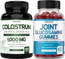 Colostrum (120 Count) Naudan Colostrum Kapselit aikuisille ja Glukosamiini Chondroitin (60 Gummies) Joint täydentää miesten & naisten herkullinen vadelma maku - Vegan Safe & Made in USA