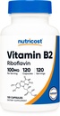 Nutricost B2-vitamiini (Riboflaviini) 100 mg, 120 kapselia - Gluteeniton ja ei-GMO