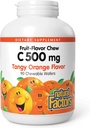 Luonnollinen tekijät, C-vitamiini 500 mg, Lapset pureskeltava tukemaan Terveet luut ja hampaat, Tangy Orange, Vegaani, Ei-GMO, 90 kiekot (90 annosta)