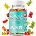 BIO VITALICA Sea Moss Gummies Elderberry BioVitalica - C-vitamiini D + Sinkki - Irish Seamoss Vegan Gummy Sea Moss Gel & Powder for Immuniteetti, Detox - aikuisille ja lapsille