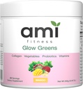 Glow Greens Powder, Collagen with Probiootit, Vitamiinit, Dgestive Enzymes, Superfoods, Gut Health, Bloating Relief, Radiant Skin, Natural Glow, Spirulina, Juice Mix, 30 SVG, Mango