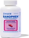 Banofeeni Difenhydramiini HCI 50 mg kapselit - Väliaikaisesti Helpotus oireita heinänuhan ja ylähengitysteiden allergiat - Antihistamiini - Allergialääke - 1000 kapselia (1-pakkaus)