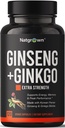 Natgrewn Panax Ginseng & Ginkgo Biloba Supplement - Punainen korealainen Ginseng & Ginko Biloba kapselit miehille & naisille - Tukee muistifokus & aivojen toiminto - Vegaani pillereitä - 120