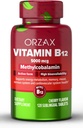 ORZAX-vitamiini B12 5000 mikrog Methylcobalamiini muistille, mielialalle, verisolutoiminnalle, kardiovaskulaari- ja energialisä - Cherry Flavored - Vegan & non-GMO - 120 sublingual tablettia - 120 päivän toimitus