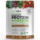 Kasvivital Vegaani Proteiini Powder Plant Based, Organic Protein Powder Chocolate 24g/0g Suklaa, 12 Superfoods, Kasvikset, Probiootit, Raw Cocoa, Kale, Beets, Spirulina, Herne, Gluteeniton, Keto-Friendly,16oz