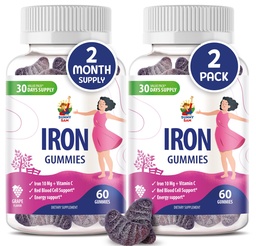SUNNY SAM Iron Gummies lapsille ja aikuisille - Rauta vitamiinit C-vitamiinia, 10 mg per tarjoilu - Puruhedelmä Gummy immuuni tukea Red Blood Cell tuotanto