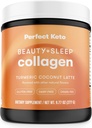 Täydellinen Keto Kauneus + Sleep Grass Fed Collagen Peptides Protein Powder with Ashwagandha, Magnesium, Biotiini, Hyaluronihappo, L Theanine, Hiukset, iho, kynsien ja rentoutumisen tuki, Turmeerinen Coconut Latte