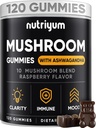 Sieni Gummies 10 Blend 120 kpl - Lions Mane, Ashwagandha, Turkey Tail, Cordyceps, Chaga, Reishi Sieni Complex - Sieni täydentää Immuuni, energia, selkeys & kognitiivinen