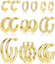 Adoyi 9 Parit Gold Hoop korvakorut Set for Womens Twisted Huggie Hoops Korvakorut 14K 18K Gold Plated for Girls Ystävänpäivä Äitienpäivä Lahjat Kevyt