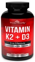 K2-vitamiini (MK7 & MK4) D3-lisä - K- ja D-vitamiini MK-7 100 mikrog, MK-4 500 mikrog ja 5000 IU D3-vitamiini 3-in-1 Formula - Bone and Heart Support - 90 ei-GMO kasvissyöjäkapselit