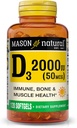 MASON NATURAL D3 2 000 IU Ultra Strength tukee luun tihentymistä, vahvuutta ja immuuniterveyttä, 120 Softgels