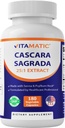 Vitamatic Cascara Sagrada Valmistettu Senna & Psyllium Husk - 180 Veg Kapselit - väkevä 25X Potenssi - Kaikki luonnolliset - Ei-GMO