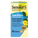 Senokot-S Dual Action Natural Vaccine Laksative Ingredient Plus Jakkara Softener Tabletit, Docusate Sodium, Senna Concentrate, Hellävaraisesti, Yöpymisen lievitys satunnaisesta ummetuksesta, 30 ct