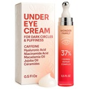 Kofeiini Under Eye Cream for Puffiness and Bags Under Eyes - Roller for Puffy Eyes and Dark Circles Under Eye Treatment for Women, Men - Hyaluronic Acid and Niacinamide Serum - Kasvojen Puffiness Reduktor