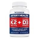 Weider Artery Health for Heart, Immuuni- ja luutuki K2-vitamiinilla (180 mikrog) & D3-vitamiinilla (5000iu), 30 kasviskapselia