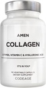 Amen Multi Collagen Peptides Kapselit hyaluronihappo ja C-vitamiini - 5 tyypit Collagen proteiini tyyppi I, II, III, V, X - Grass Fed Hydrolysed - 18 Aminohapot - Collagen täydentää - 90 pillereitä