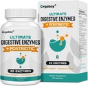 Orgabay Dgestive Enzymes 1000 mg Postbiootit, 20 Enzyme Blend for Bloating, Optimal Digestion ja Gut Function, 60 kasviskapselit