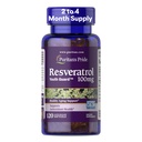 Puritanin Pride Premium Resveratrol Youth GuardTM 100mg, Ravintolisä immuunijärjestelmälle, antioksidantti, sokeriaineenvaihdunta, veren virtaus ja verisuonitoiminnan tuki, 120 Nopea julkaisu Softgels
