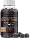 Sambucus Musta Elderberry Gummies sinkkiä ja C-vitamiinia, 140 Gummies, pureskeltava Immuuni tuki aikuisille ja lapsille, Non GMO, Kosher, Pektiini, Vegan, Herkullinen Berry Flavor