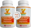 Invita Kalium Magnesium Supplement (180 kapselia) Korkea Imeytyminen Kalium Magnesium Complex aspartaatti & Kloridi - Tukee kardiovaskulaarisia, lihasten ja hermojen terveys - ei GMO & Gluteeniton