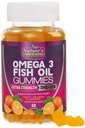 Omega 3 Fish Oil Gummies, Heart Terve Omega 3 Gummy täydentää korkea absorptio DHA & EPA, Extra Strength Joint & Brain Support, Herkullinen Orange Flavor Fish Oil Nature's Vitamiini - 60 Gummy