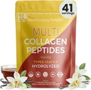 Terveet elävät proteiinit - Hydrolysed Multi Collagen Peptides Powder Tyypit I, II, III, V & X - Ruoho Syötävä nauta, Wild Caught Marine, Vapaa kana - Gluteeniton (Vanilla, 16 oz)
