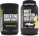NutraBio Creatiini Monohydraatti, Mautonta, 500g ja Whey Protein Isolate, Alpine Vanilla, täydennysosa Bundle - Lihasenergia, Lean lihasten kasvu, elpyminen, ja vahvuus