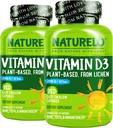 NATURALO D- 2500 IU - Kasvi Perustuu jäkälä - Natural D3 Supplement for Immunosystem, Bone Support, Joint Health - Vegan - ei-GMO - Gluteeniton - 180 kapselia (pakkaus 2)