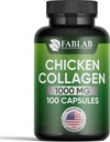 FabLab Chicken Collagen type II Supplement - Nutritional Supplement for Joint, Nerve & Bone Support - Ei-GMO, Anti-Aging Dietary Tuote hydrolysoitu Peptides- 100 kapselia