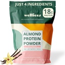 wellious Almond Protein Powder (Vanilla) - 18 Grams of Pure Healthest Vegan Protein for Women & Men - Täydellinen gluteeniton, soijaton ja pehmeä Gut Friendly Protein Powder for Sports Nutrition