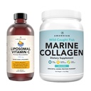 Marine Collagen Powder + C-vitamiini - Täydellinen iho sisällä Combo. Wild-Caught turska Peptides, Liposomal VIT C Liquid 1000mg. Boost tuotanto ja synthesis terve ikääntyminen, kauneus, hyvinvointi.