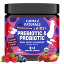 Llama Naturals Kids Probiootti prebioottikuitua, vegaania, orgaanisia prebiootteja ja probiootteja Gut Health Support, Toddler Real Fruit Gummy Vitamiineja, Ei lisätty sokeriruoko, Mixed Berry, 60 Ct