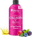 Zena Nutrition Liquid Collagen Peptides and Biotin, 2500 mg Verisol Bioactive Collagen Peptides, 5000 mcg Biotiini, Hiukset, Iho, Nail Supplement for Women and Men, Mixed Berry, 90 Servings, 30 fl oz